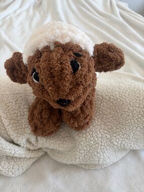 Plush Brown Lamb Stuffed Animal with Cream Wool Top